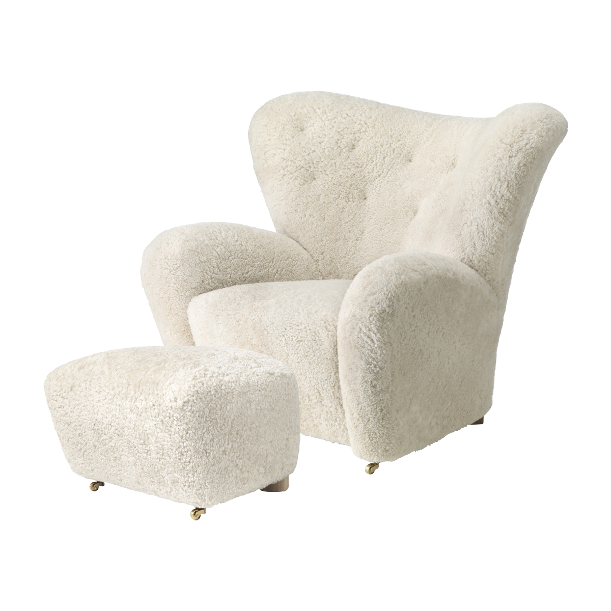 The Tired Man Stool with Footstool - Sheepskin / Moonlight / Smoked Oak