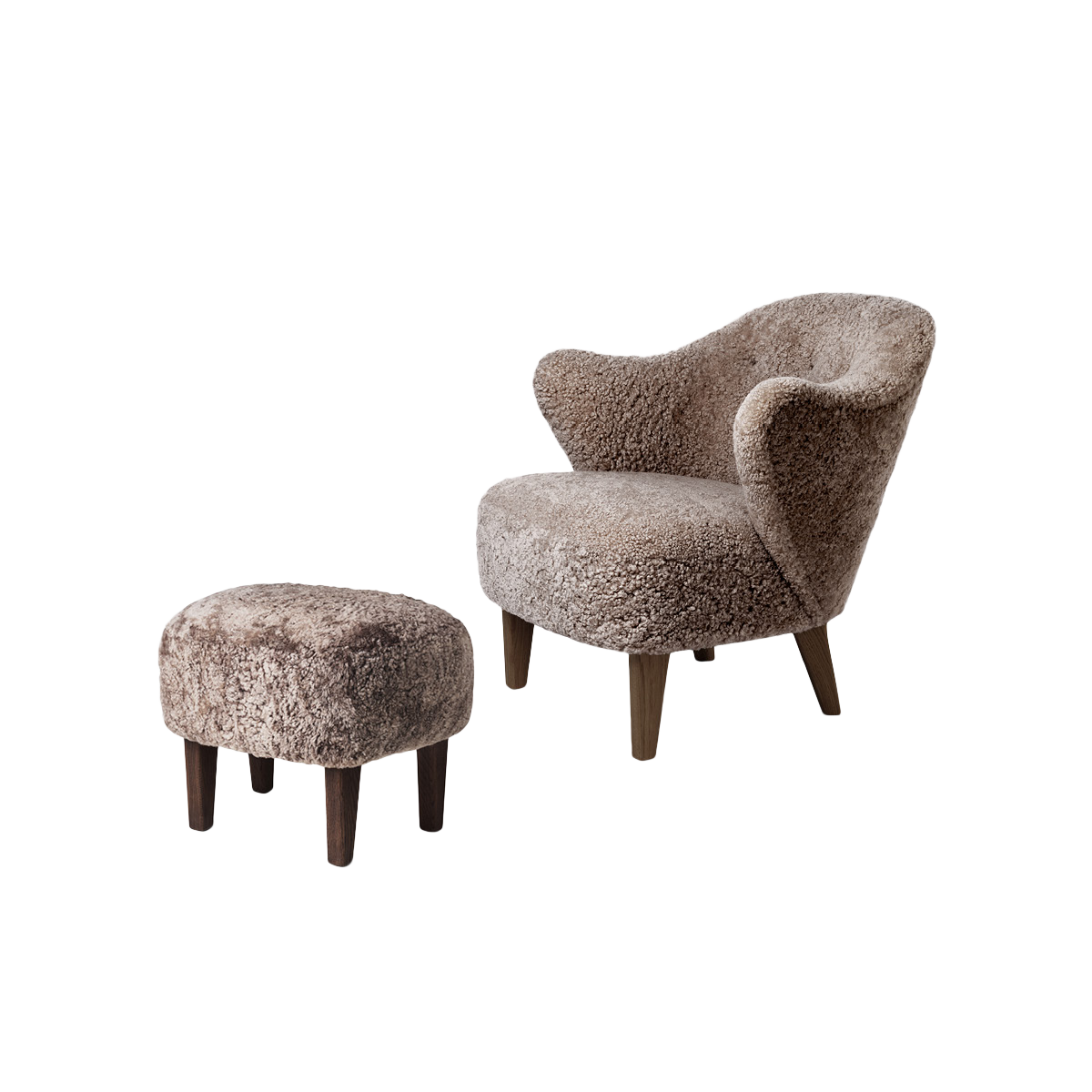 Ingeborg with Footstool - Sheepskin / Sahara / Smoked Oak